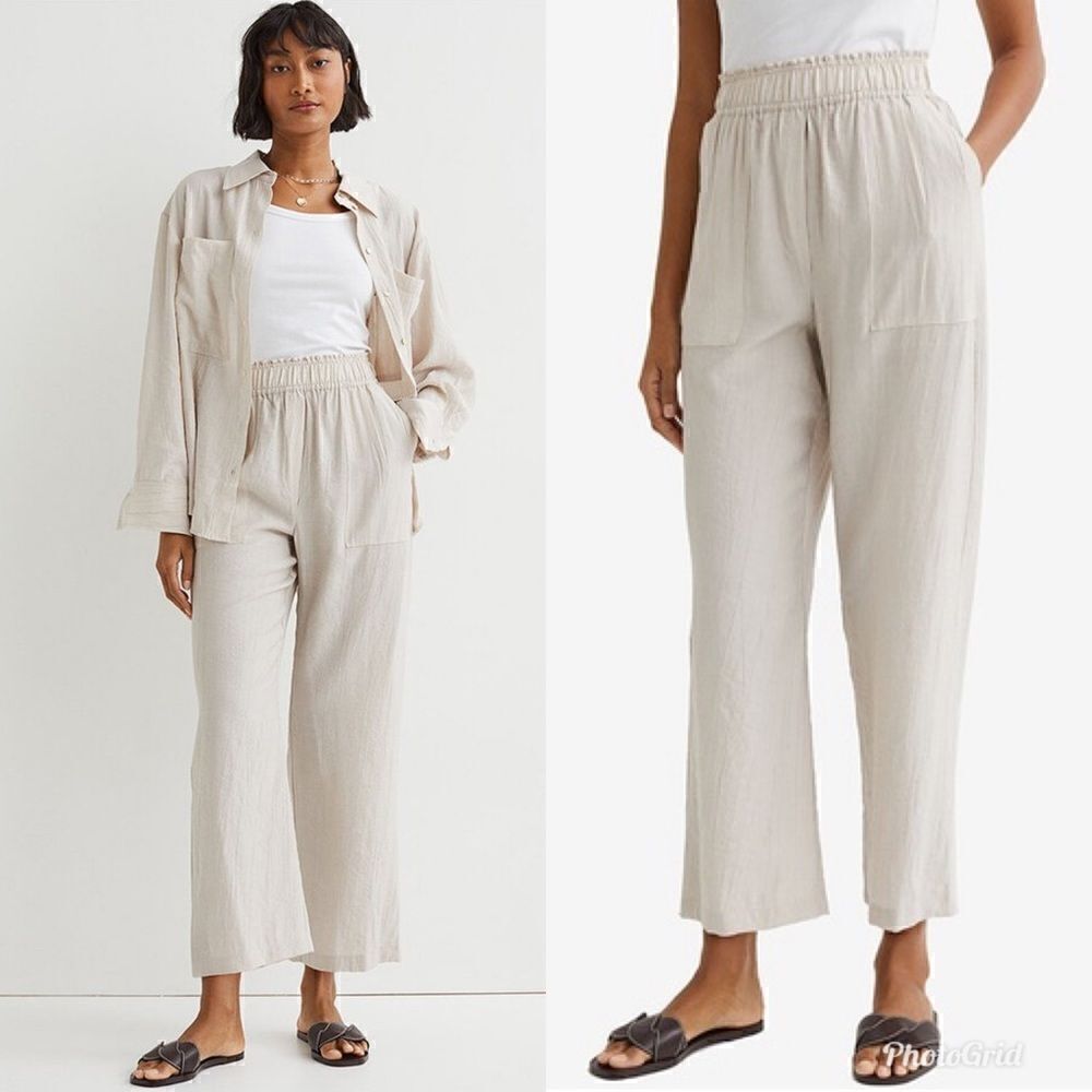 H&M Crinkled Ankle Length Lightweight Trousers
